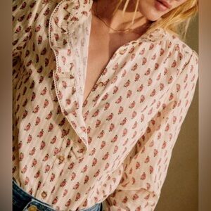Sezane Chlo Shirt Blouse in Mini Red Bouquet SZ 2 (FR 34)